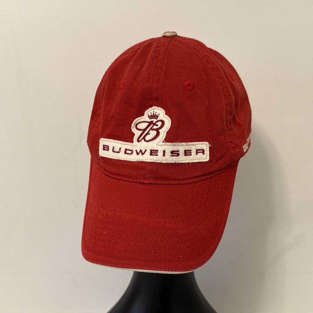 Vintage Budweiser Hat Dad Cap Red 2003 Drew Pearson Strapback Preppy Casual‎